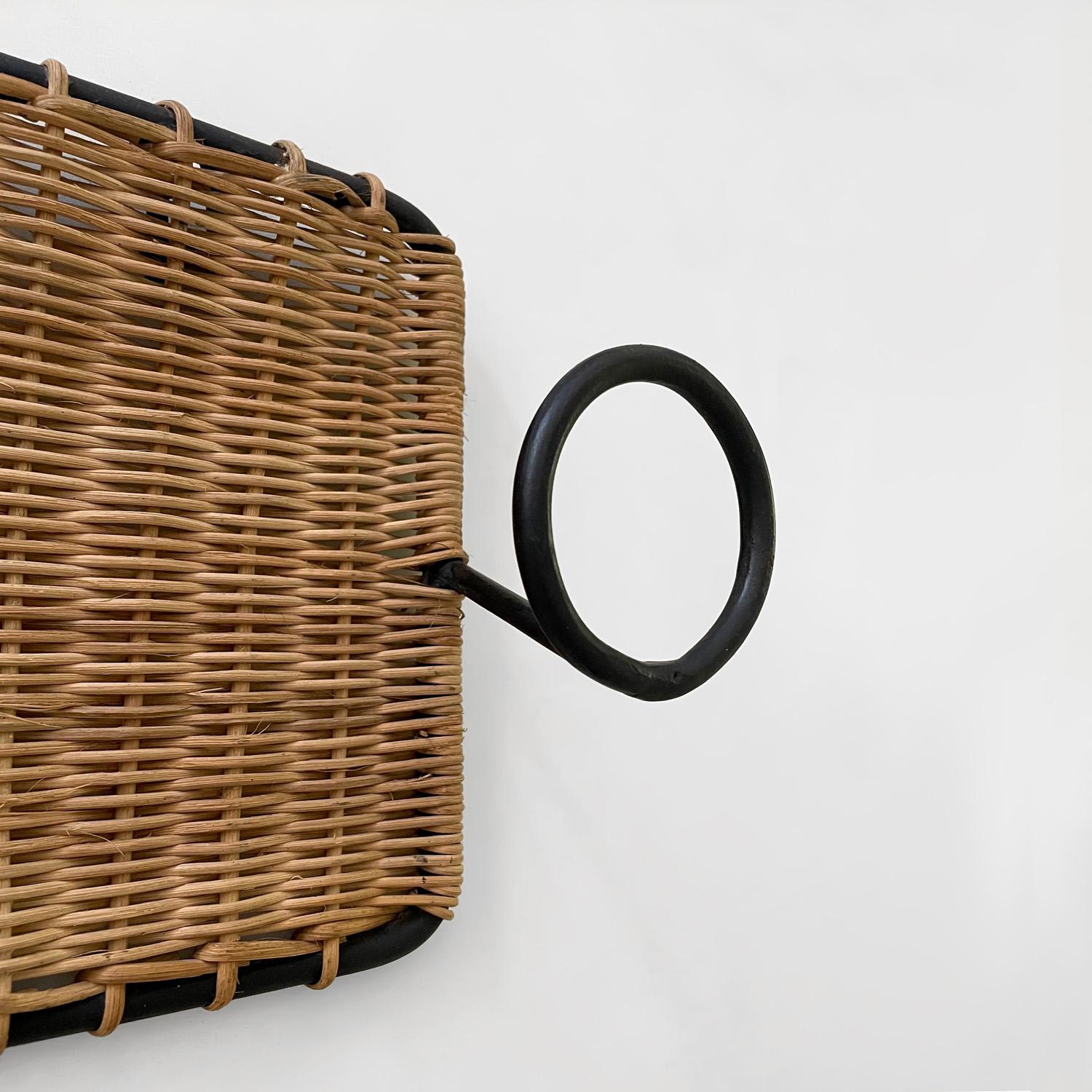 French Wicker and Iron Coat Rack in the style of Jacques Adnet  4