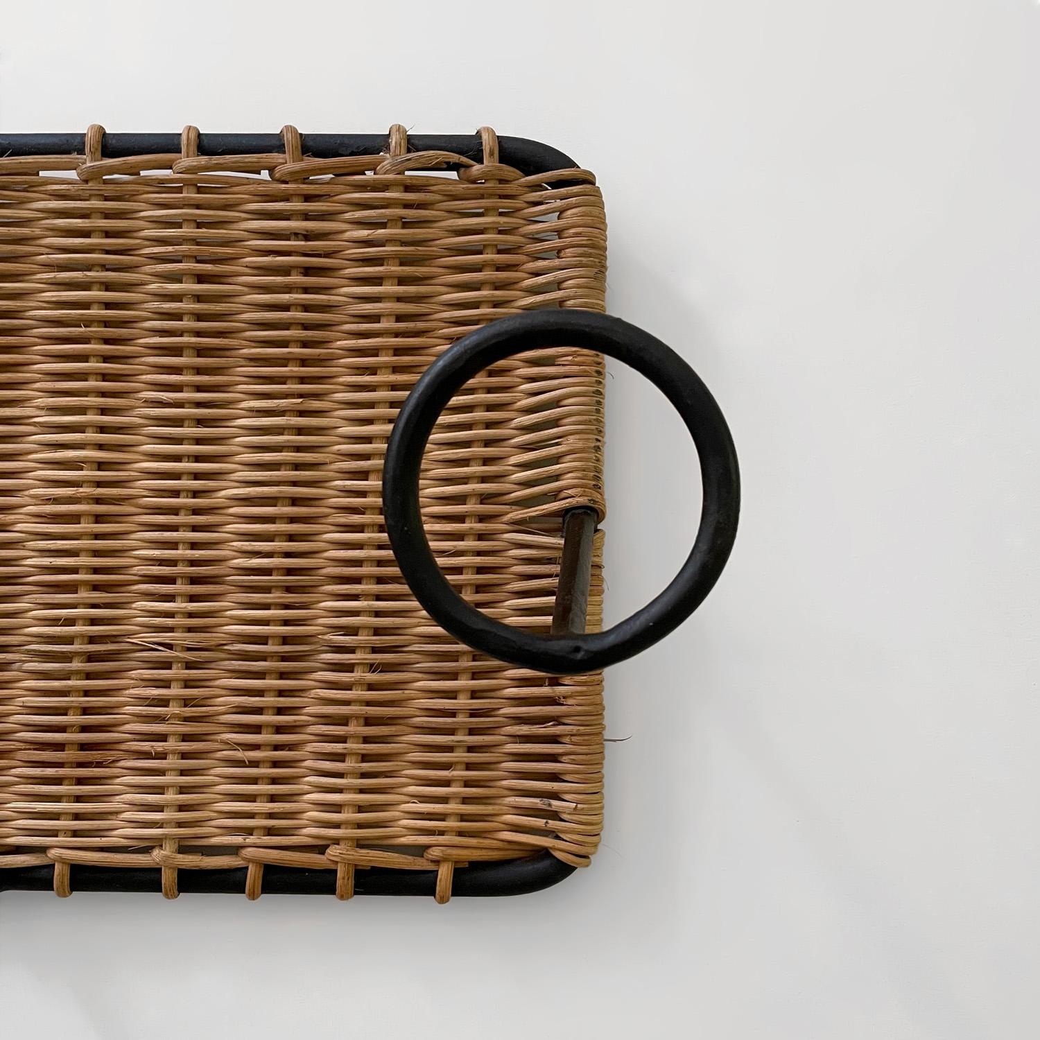 French Wicker and Iron Coat Rack in the style of Jacques Adnet  5
