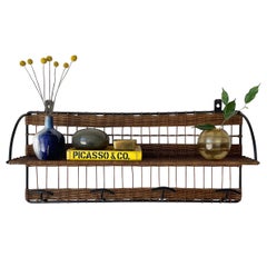 French Wicker and Iron Coat Rack with Storage Shelf