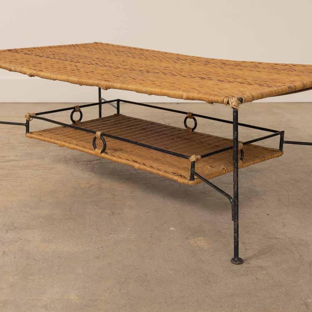 French Wicker and Iron Coffee Table For Sale 7