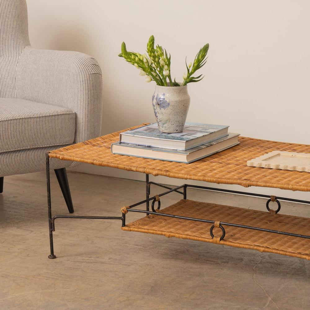 French Wicker and Iron Coffee Table In Good Condition For Sale In Los Angeles, CA