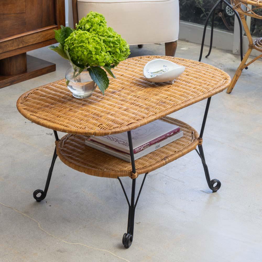 French Wicker and Iron Coffee Table In Good Condition For Sale In Los Angeles, CA