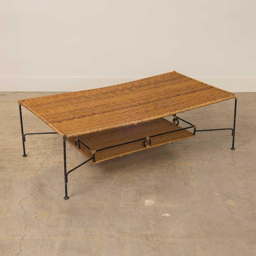 20th Century French Wicker and Iron Coffee Table For Sale