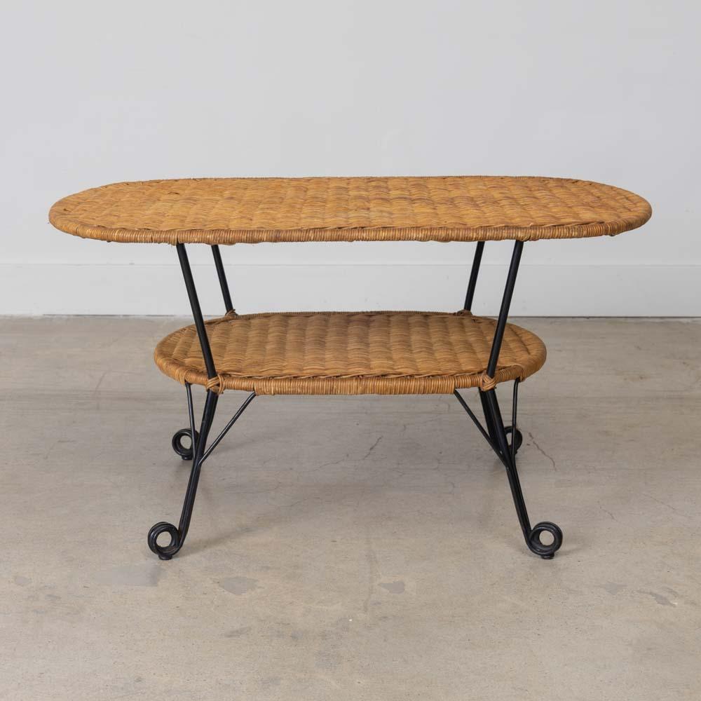 20th Century French Wicker and Iron Coffee Table For Sale