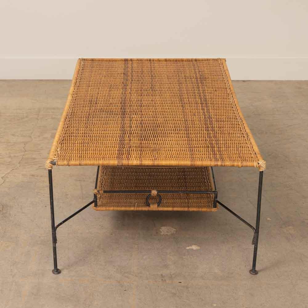 French Wicker and Iron Coffee Table For Sale 2