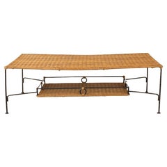 Vintage French Wicker and Iron Coffee Table