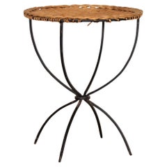 French Wicker and Iron Gueridon Table