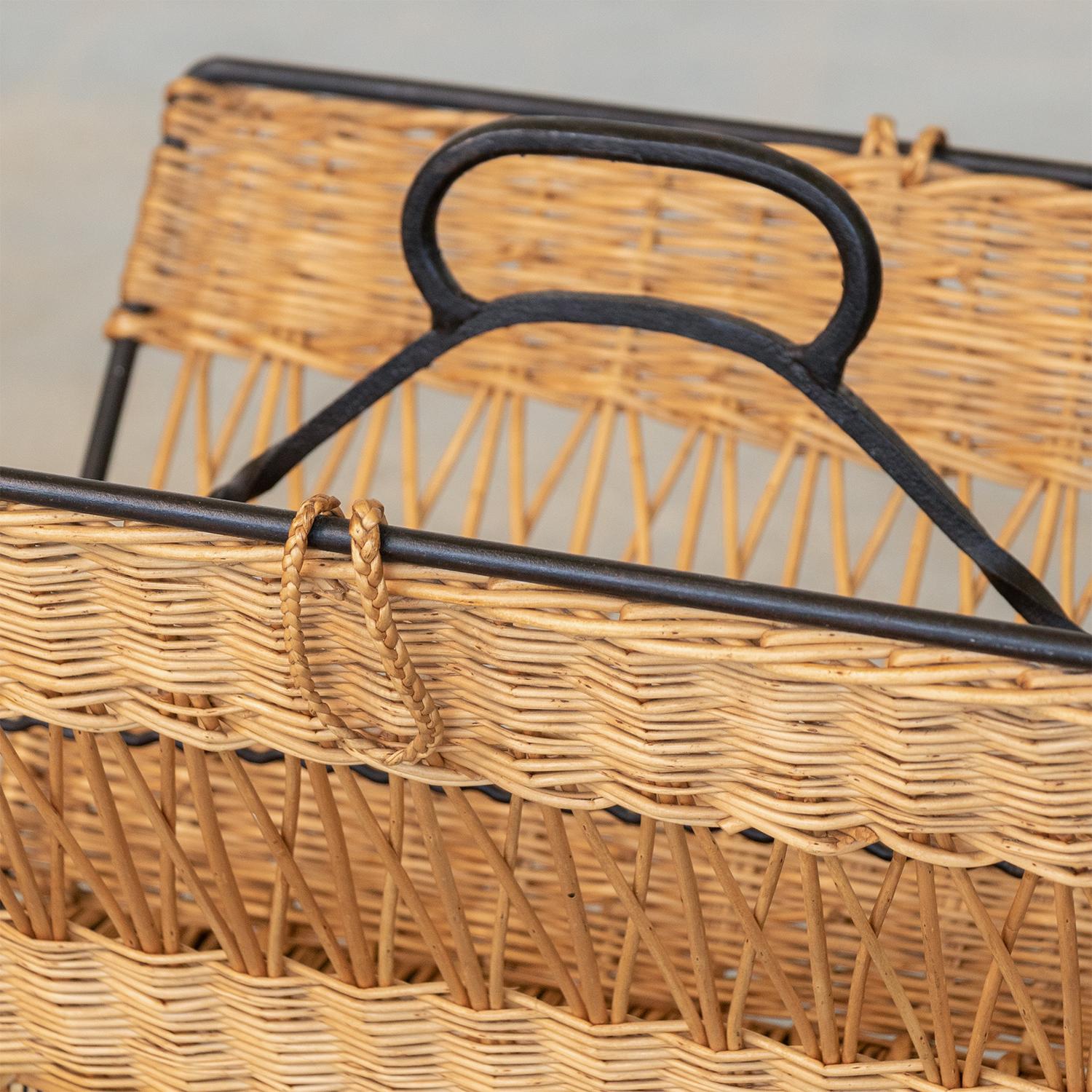 French Wicker and Iron Magazine Rack For Sale 6