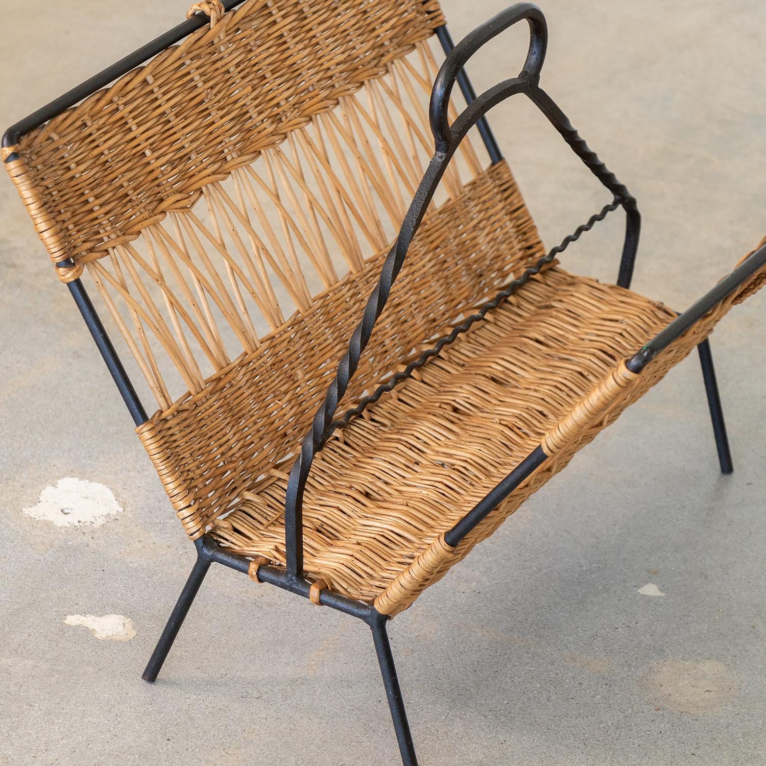 French Wicker and Iron Magazine Rack For Sale 4