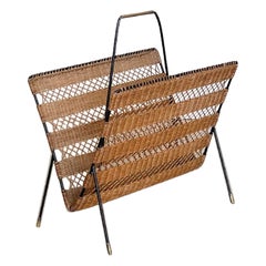French Wicker and Iron Magazine Rack
