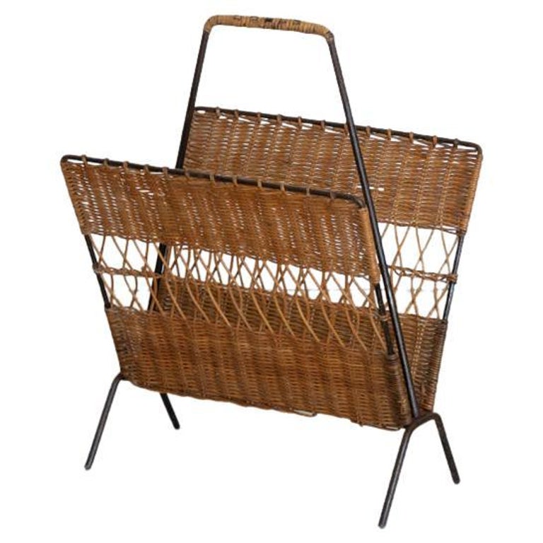 French Wicker and Iron Magazine Rack at 1stDibs