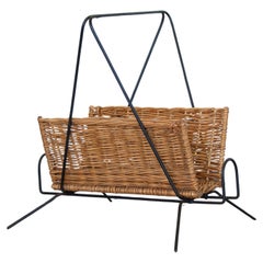 French Wicker and Iron Magazine Rack