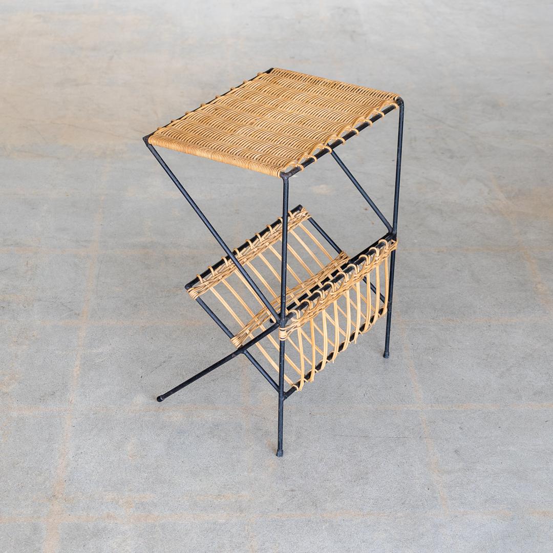 French Wicker and Iron Magazine Rack Table 1