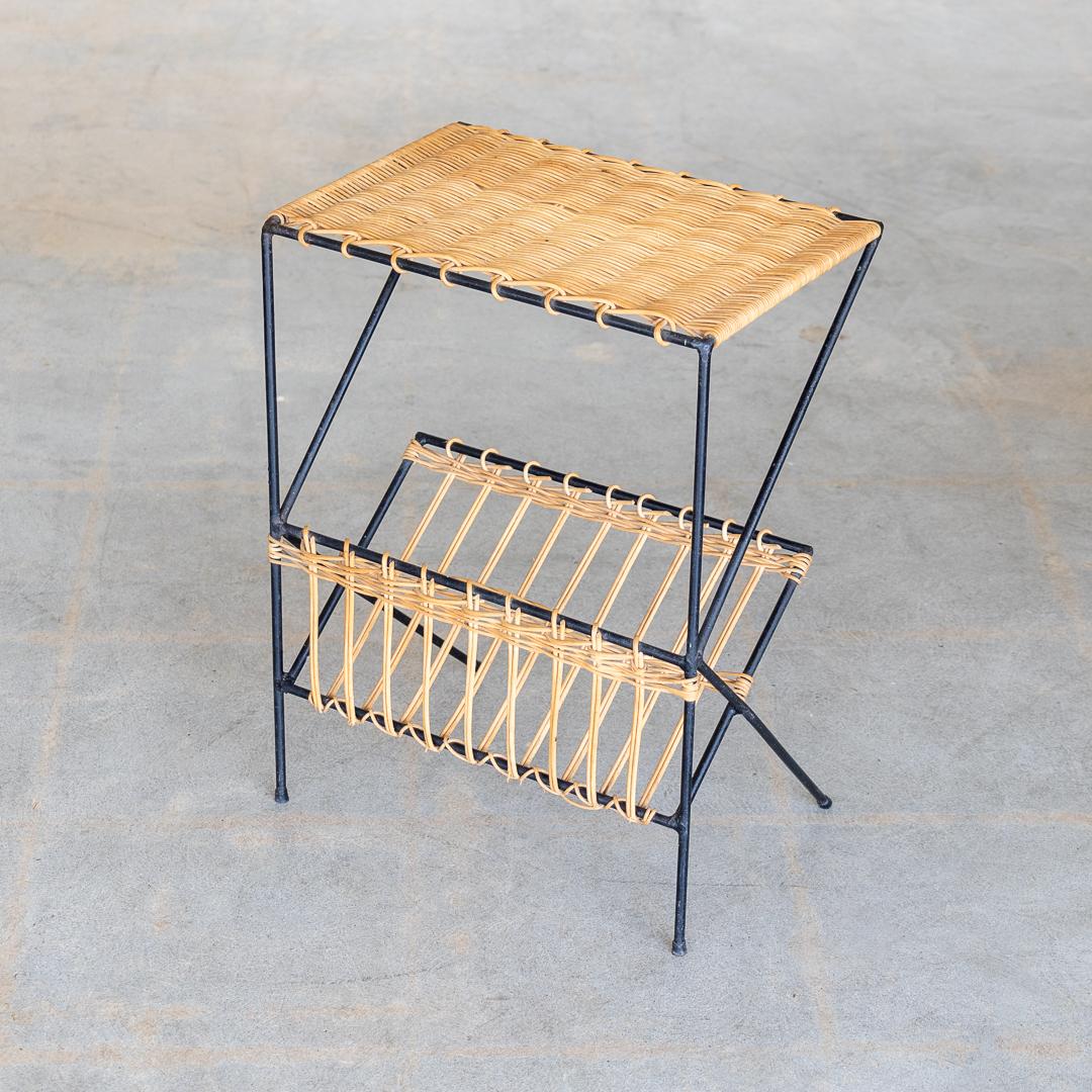 French Wicker and Iron Magazine Rack Table 2