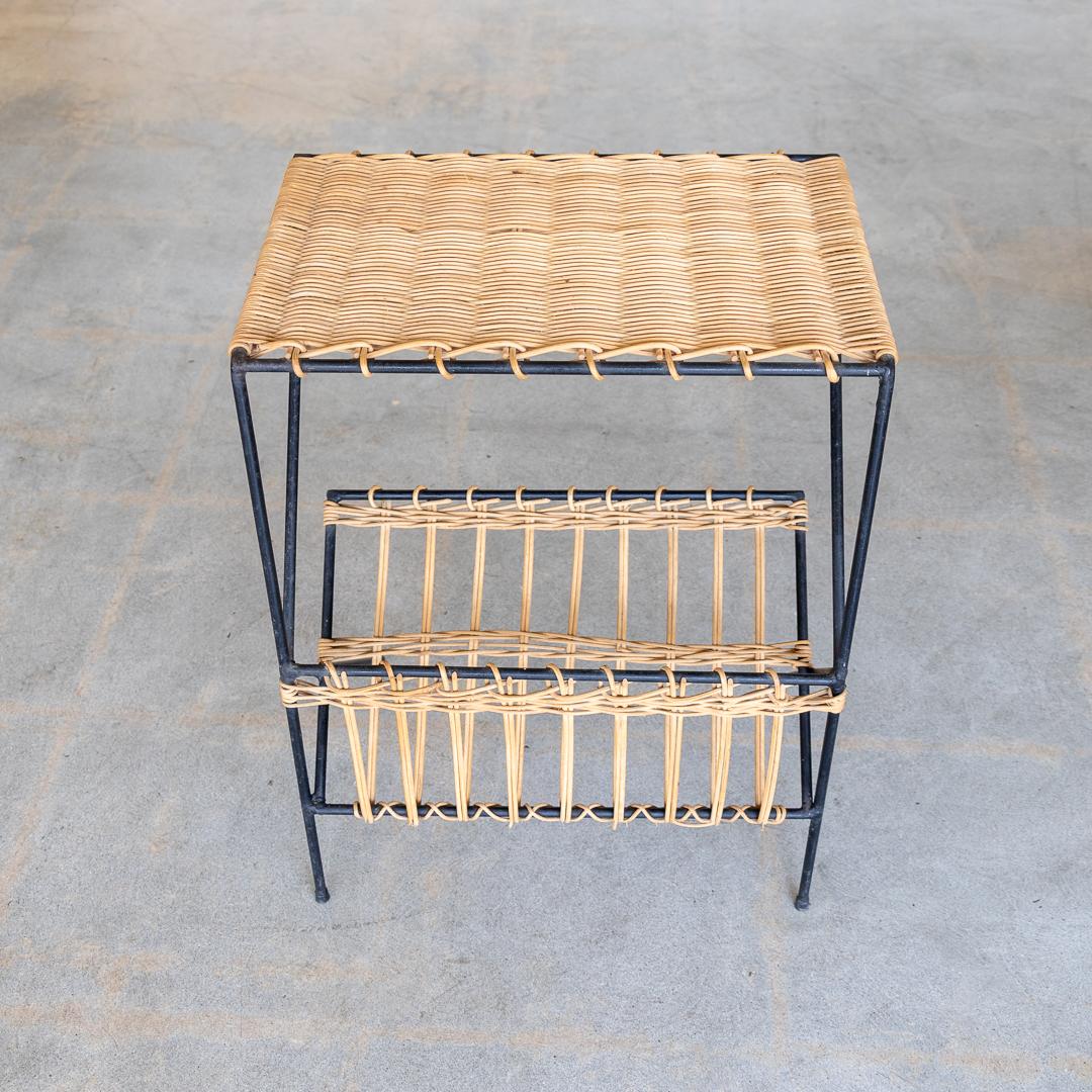French Wicker and Iron Magazine Rack Table 3