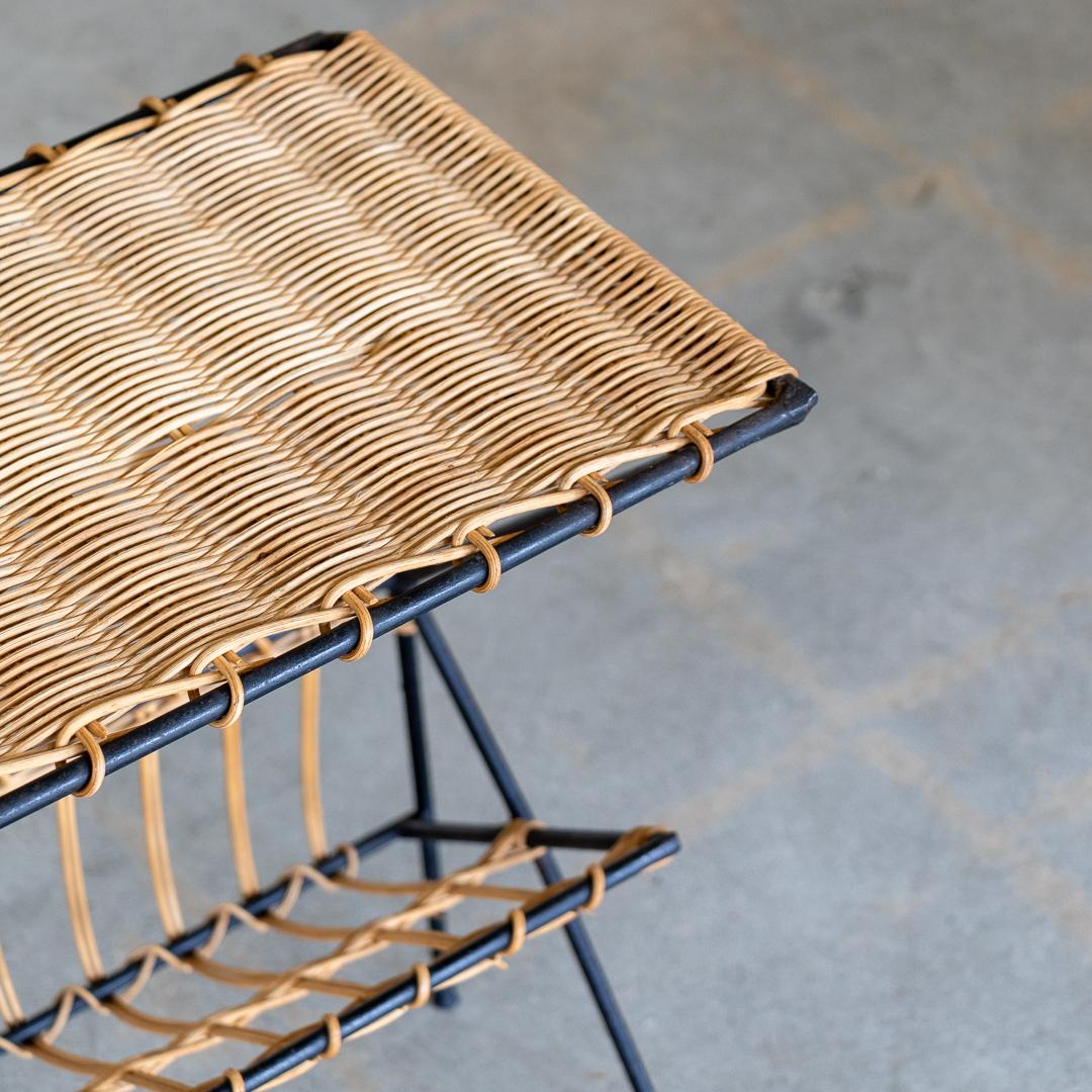 French Wicker and Iron Magazine Rack Table 4