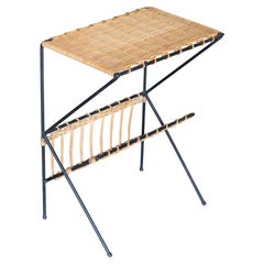 French Wicker and Iron Magazine Rack Table