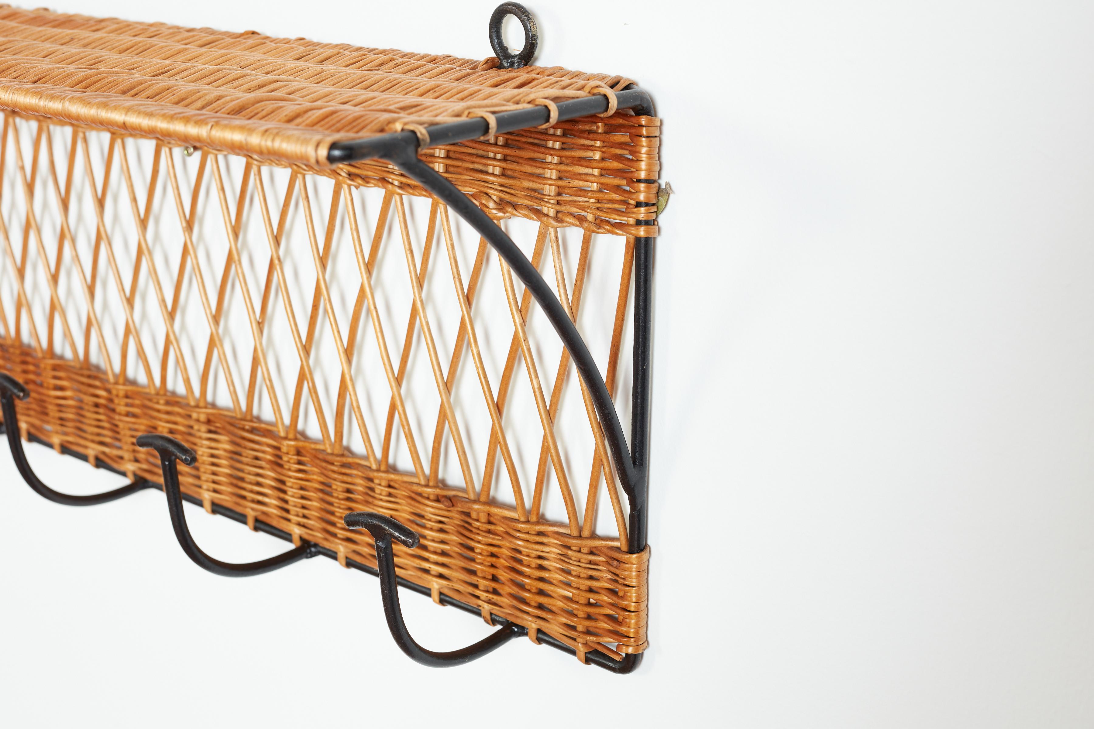 French Wicker and Iron Rack with Shelf For Sale 7