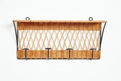 French Wicker and Iron Rack with Shelf