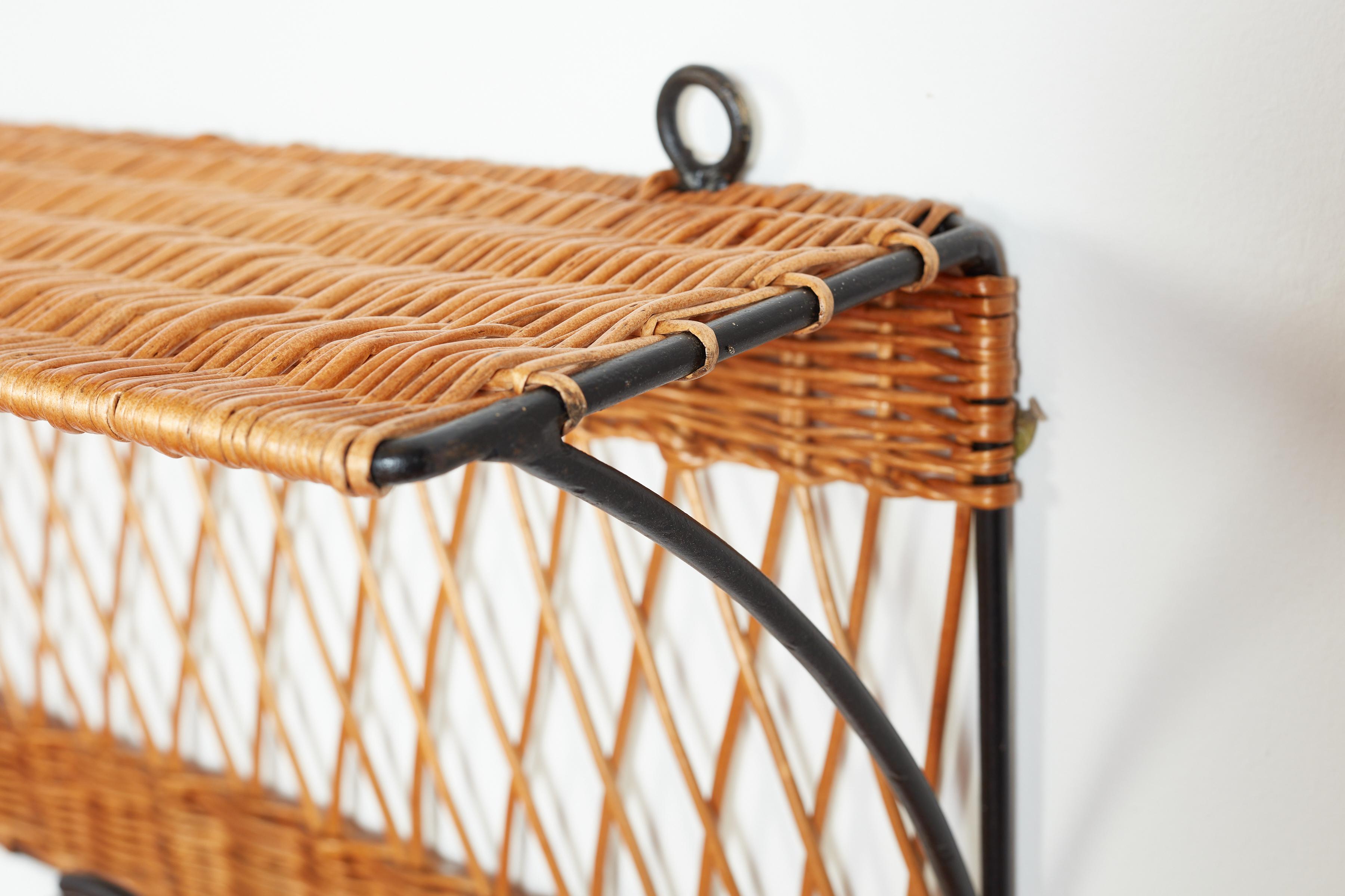 French Wicker and Iron Rack with Shelf For Sale 2