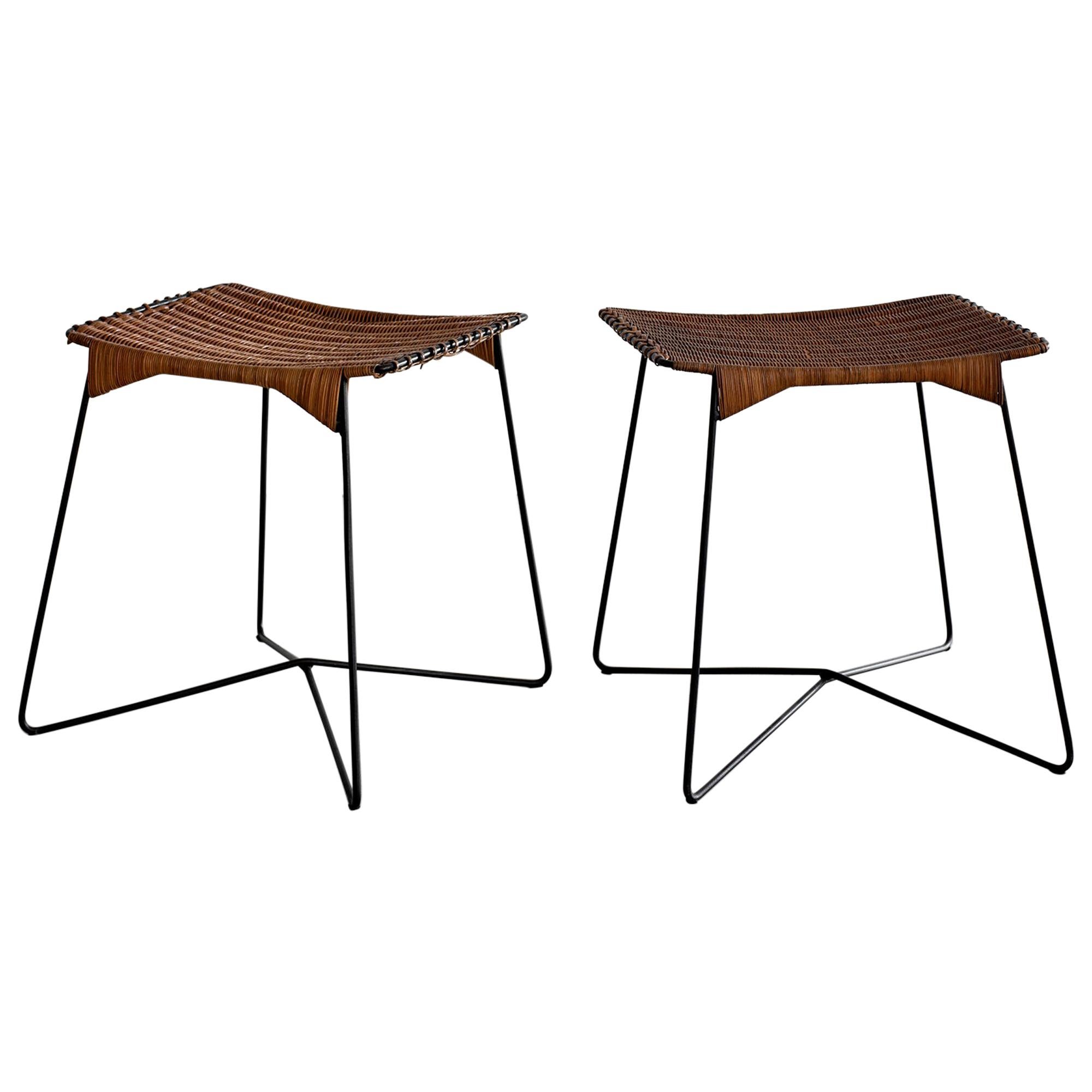 French Wicker and Iron Stools