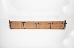 French Wicker and Iron Wall Coat Rack