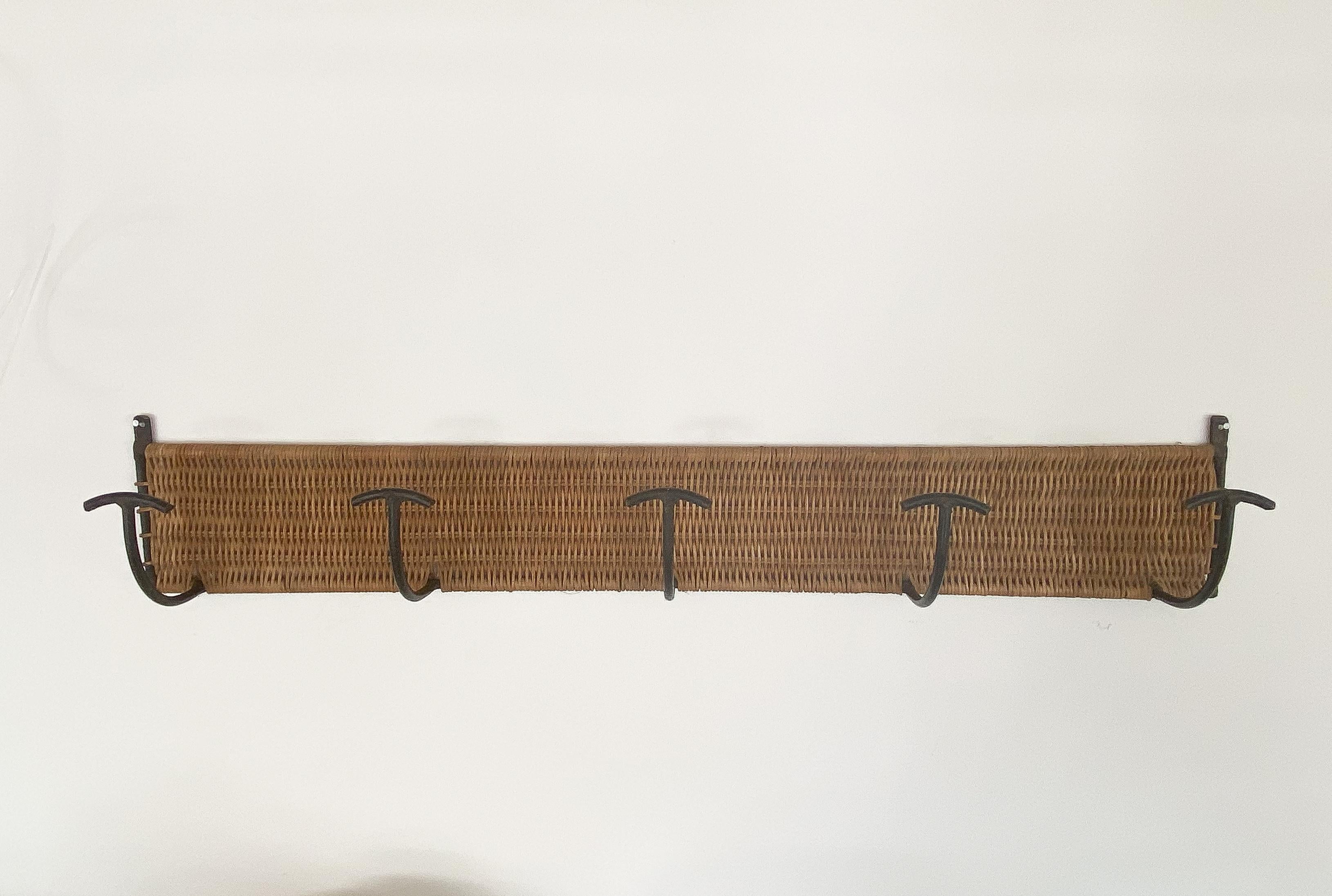French Wicker and Iron Wall Coat Rack 3