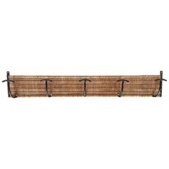 French Wicker and Iron Wall Coat Rack