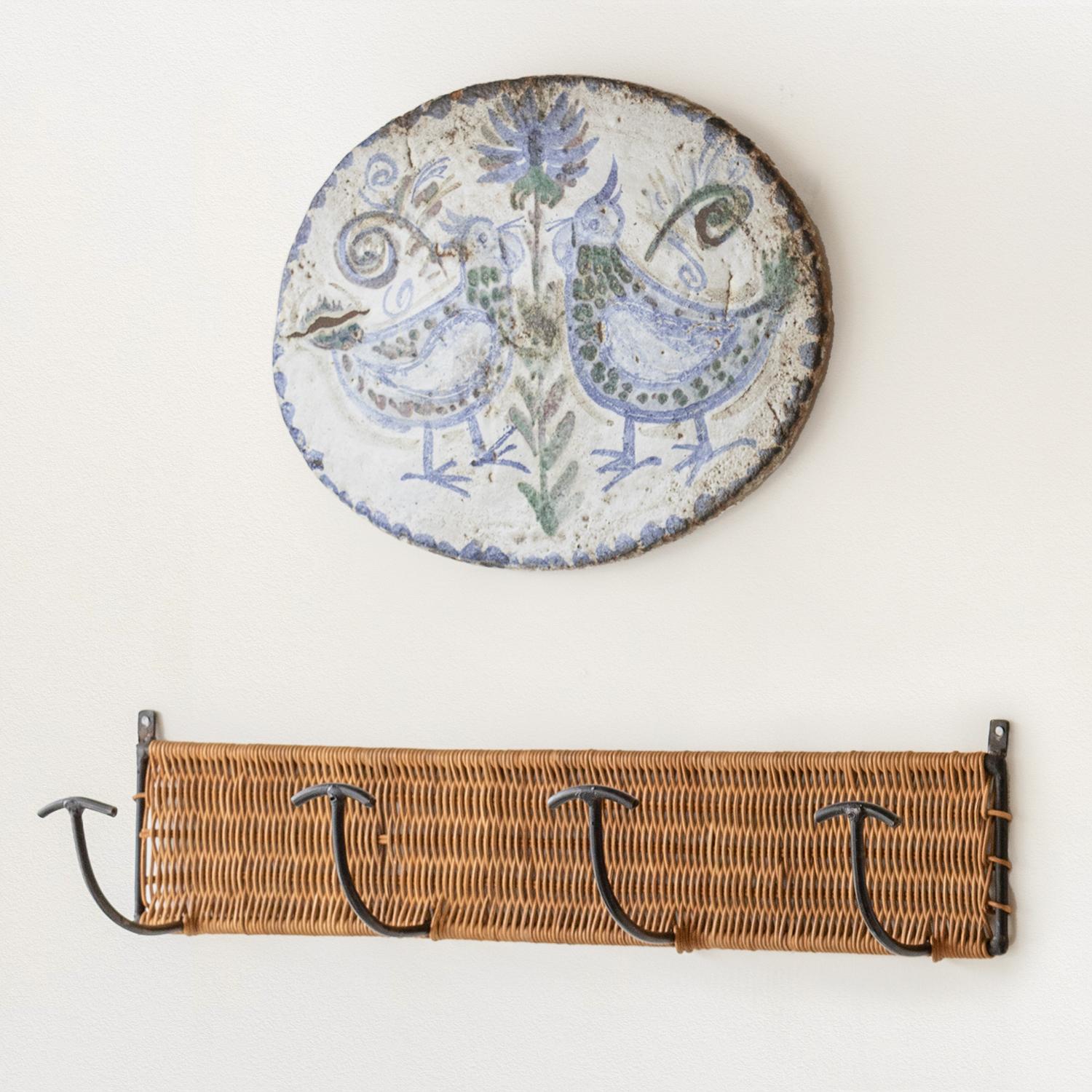 French Wicker and Iron Wall Hook In Good Condition In Los Angeles, CA