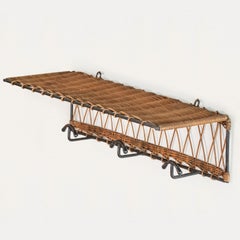 French Wicker and Iron Wall Hook with Shelf