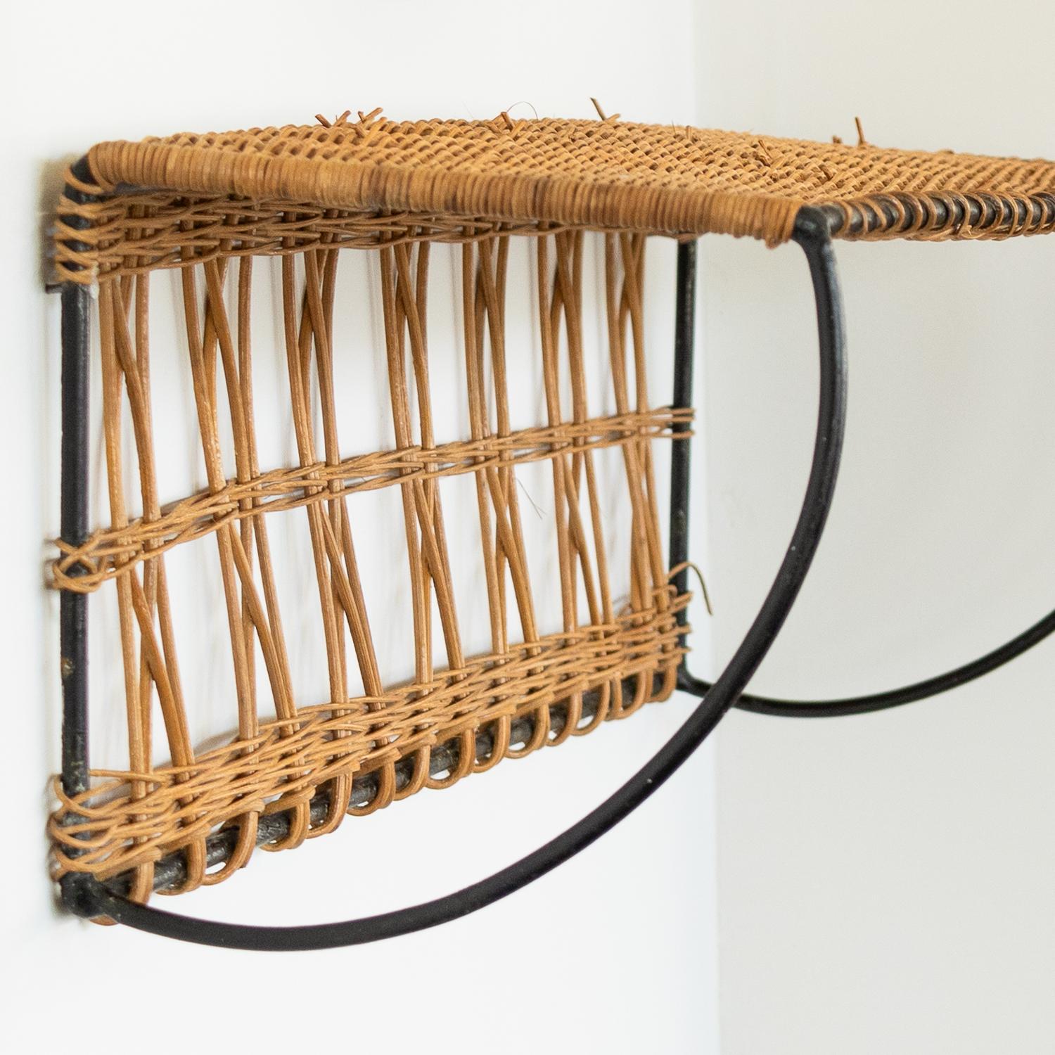 French Wicker and Iron Wall Shelf For Sale 6
