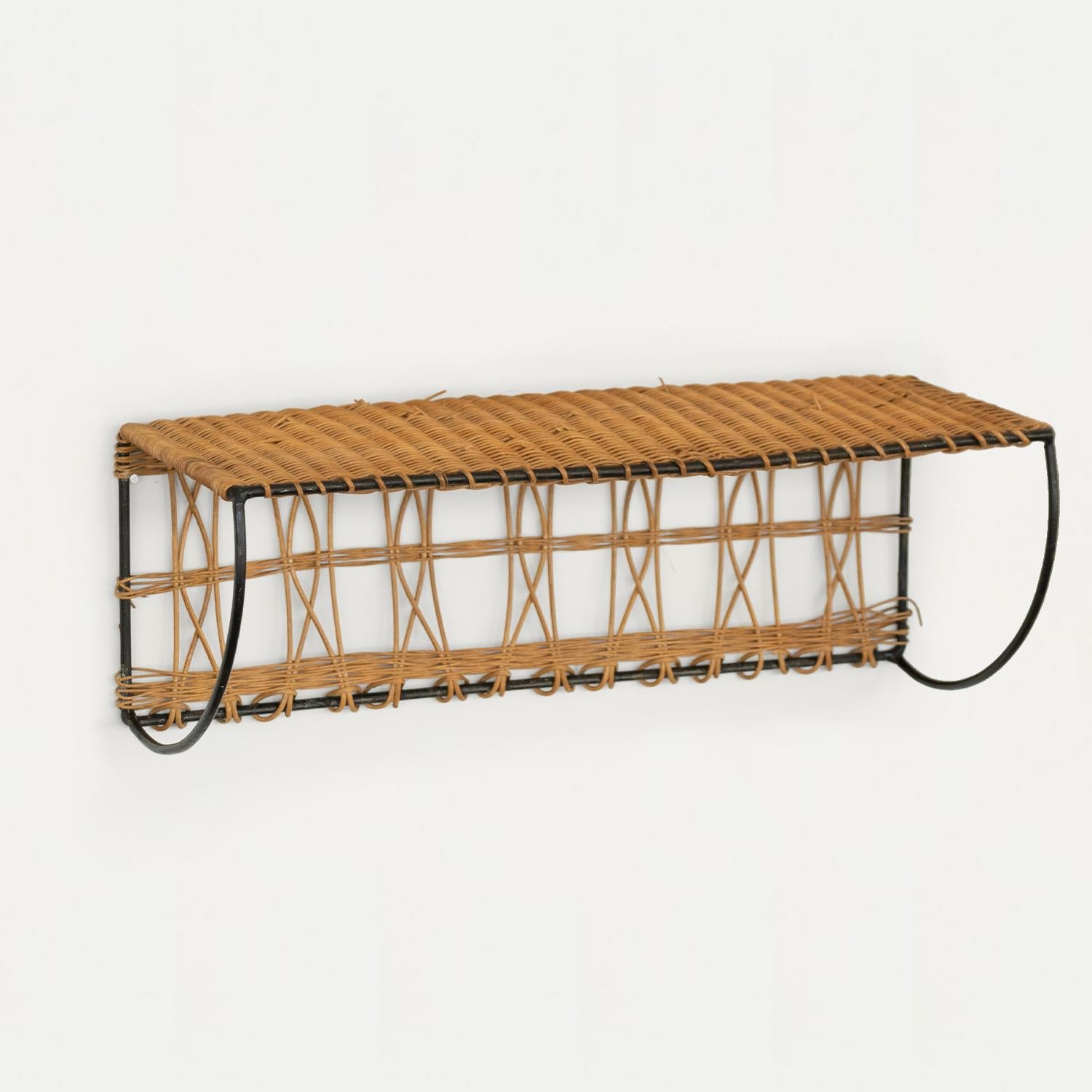 French Wicker and Iron Wall Shelf For Sale 1