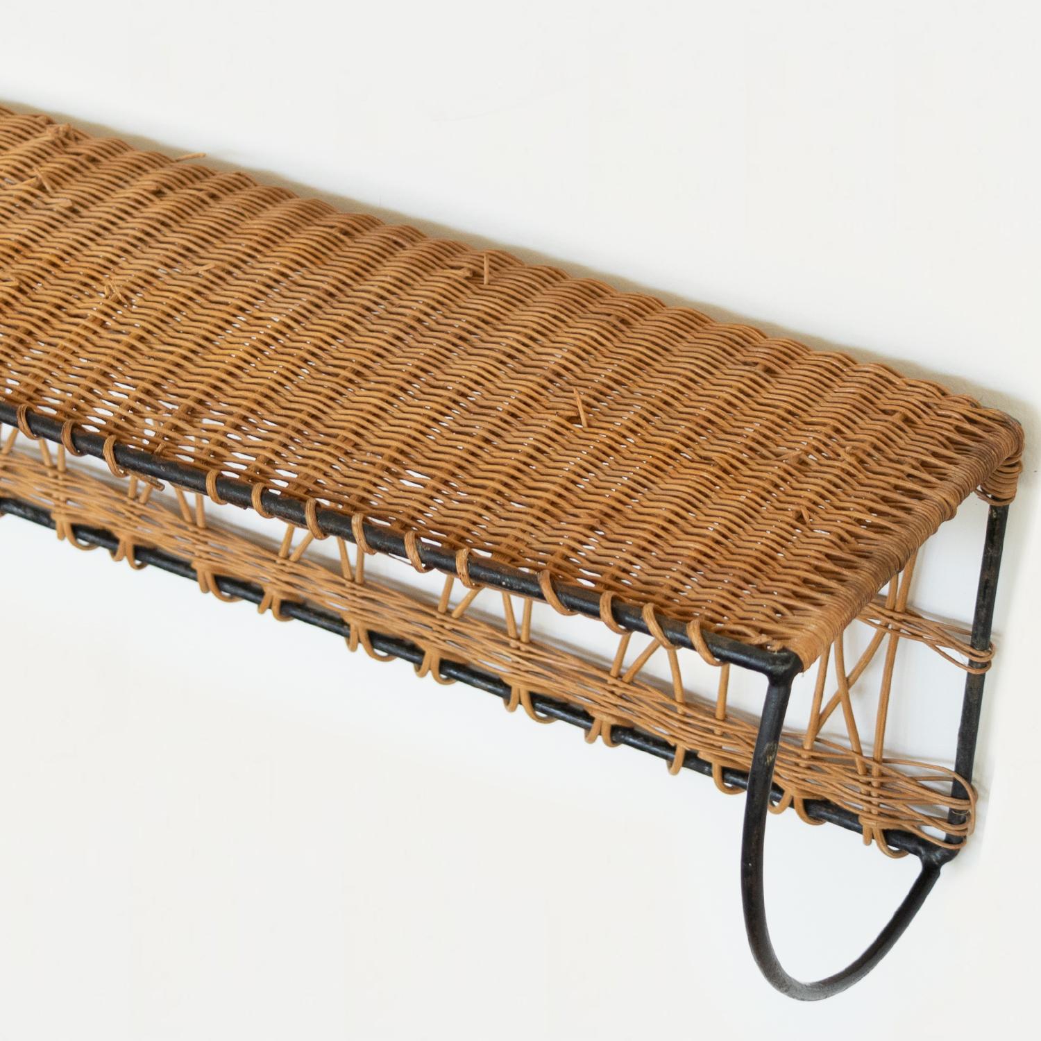 French Wicker and Iron Wall Shelf For Sale 3