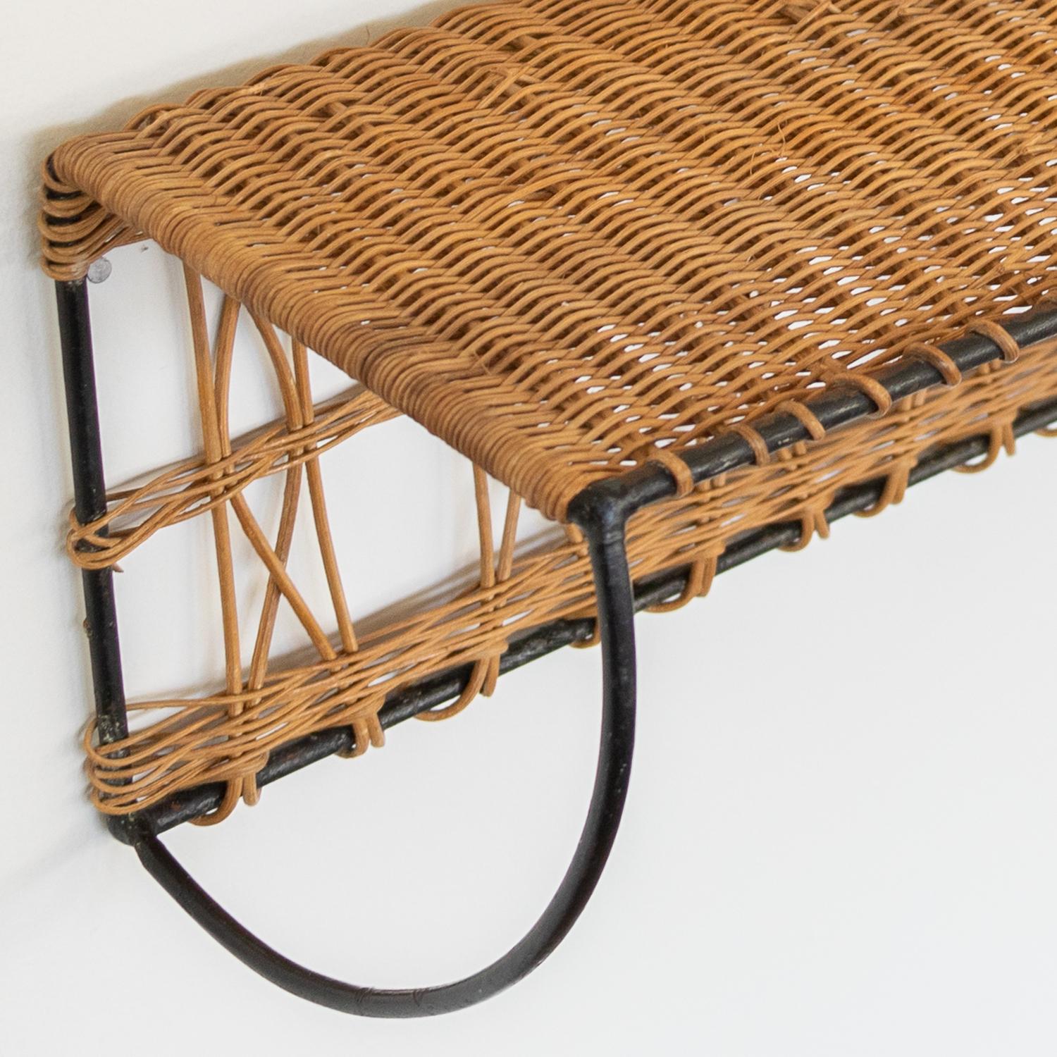 French Wicker and Iron Wall Shelf For Sale 4