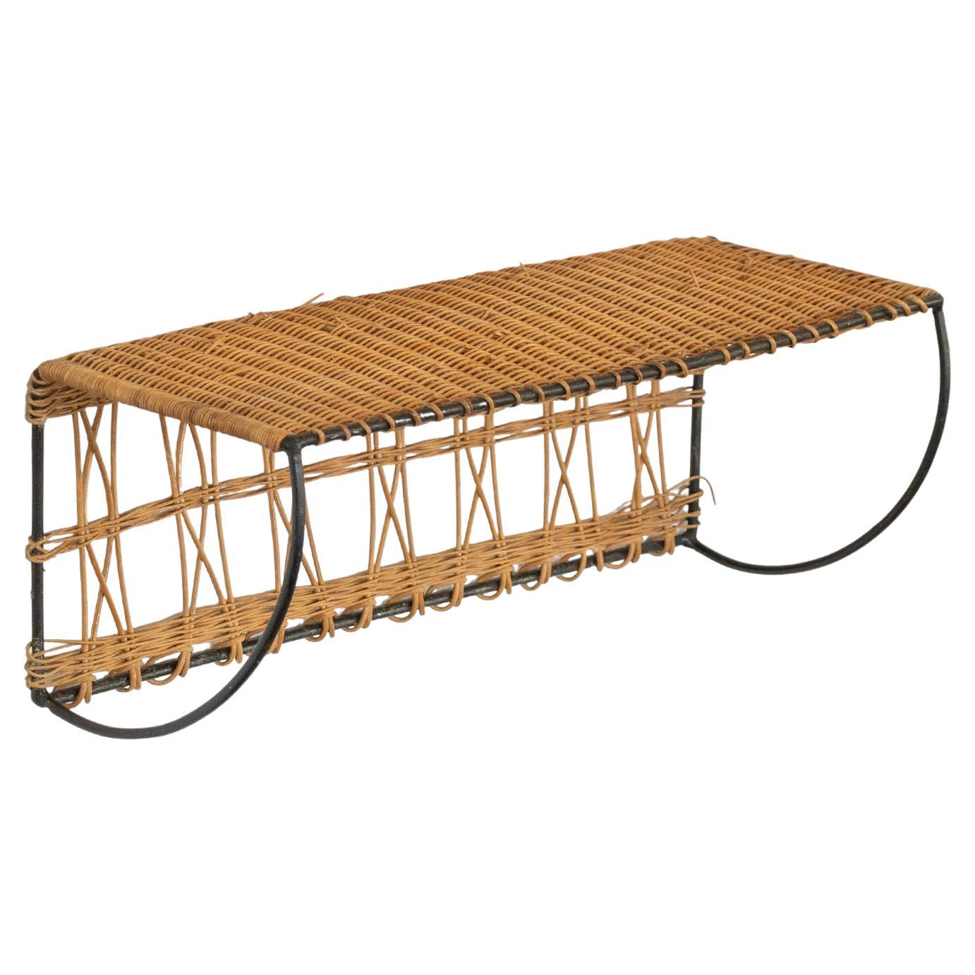 French Wicker and Iron Wall Shelf