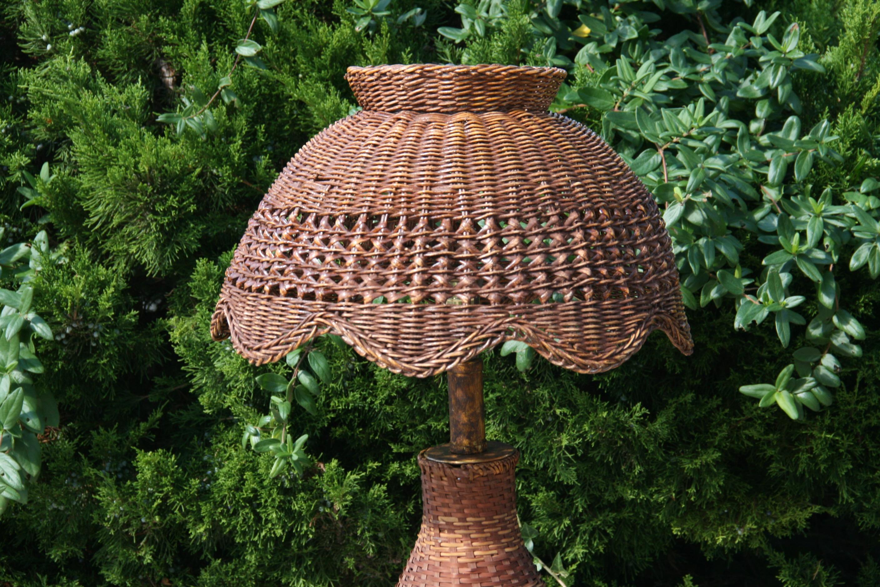 Mid-20th Century French Wicker and Metal Floor Lamp 1960's