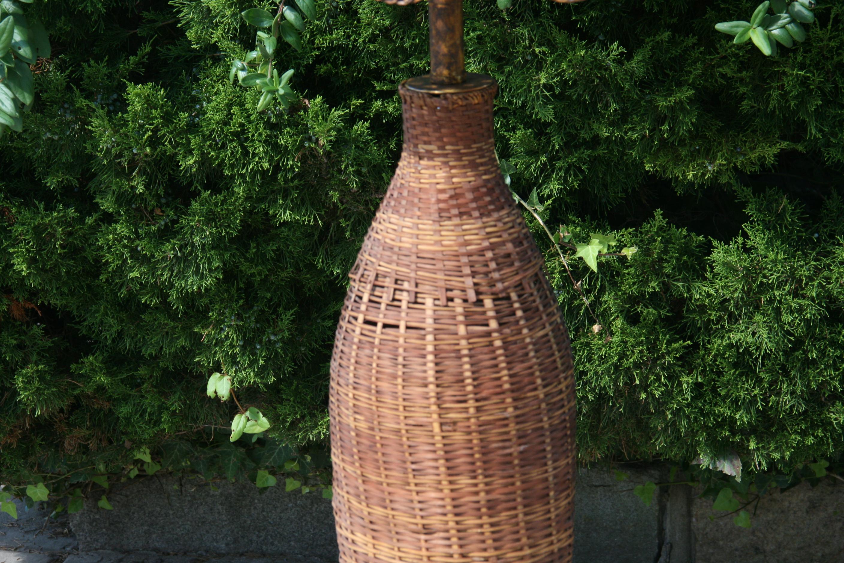 French Wicker and Metal Floor Lamp 1960's 1