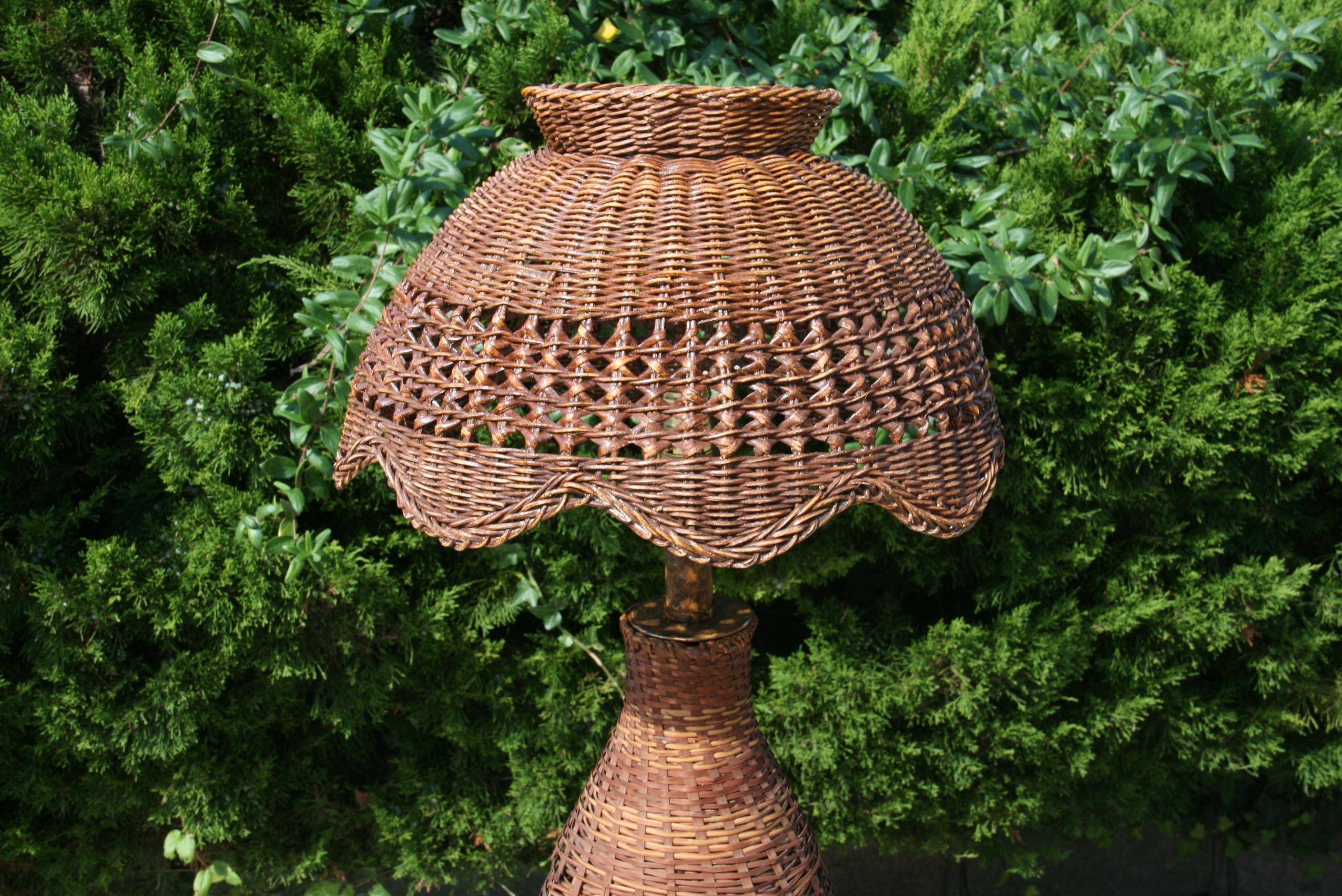French Wicker and Metal Floor Lamp 1960's 4