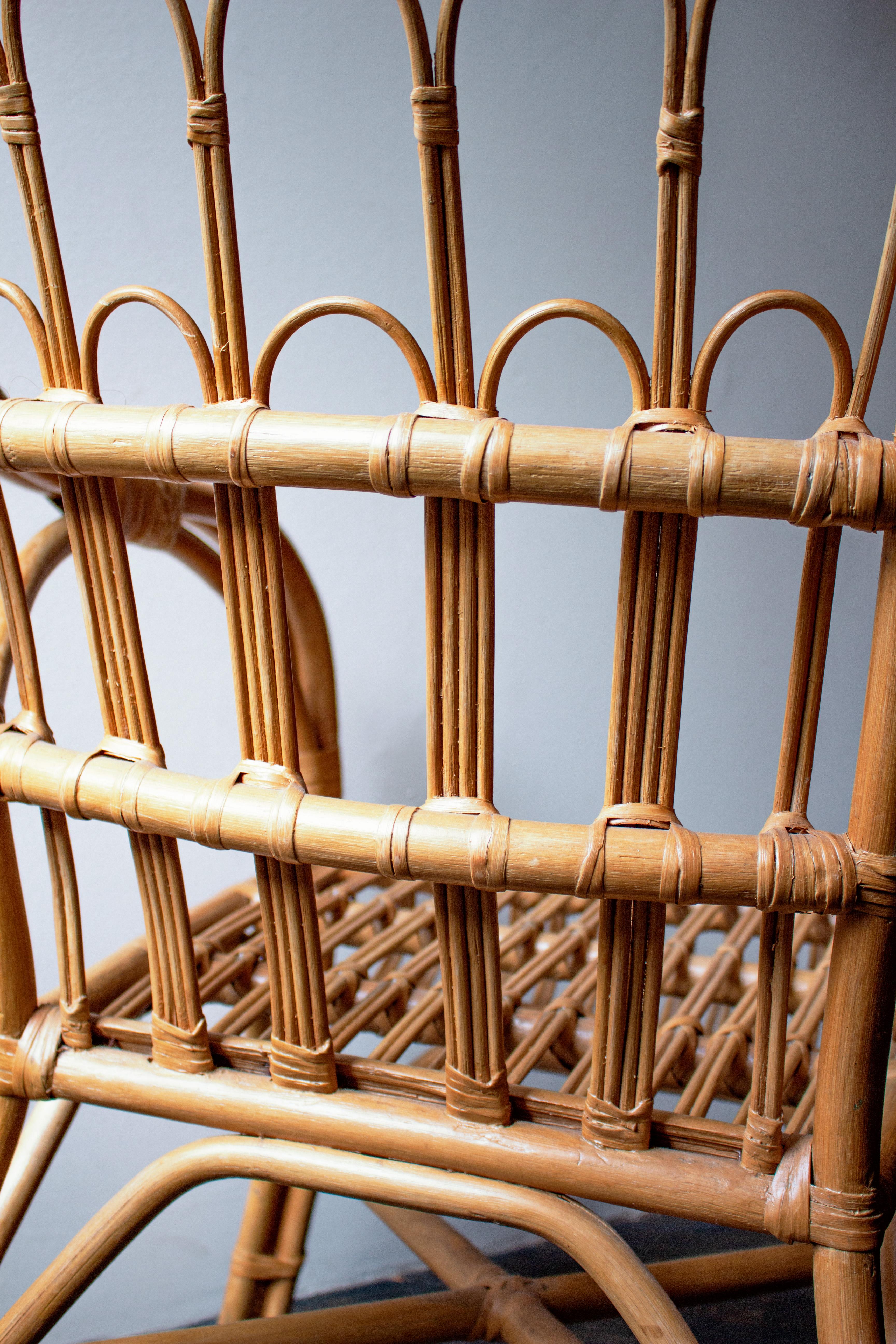 Woven French Wicker and Rattan Side Chair For Sale
