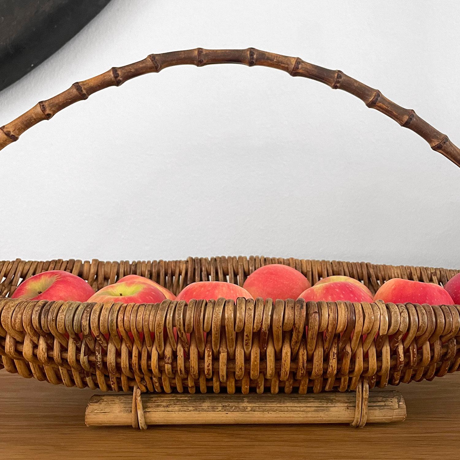 20th Century French Wicker & Bamboo Fruit Basket