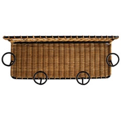 French Wicker Coat Rack Attributed to Jacques Adnet