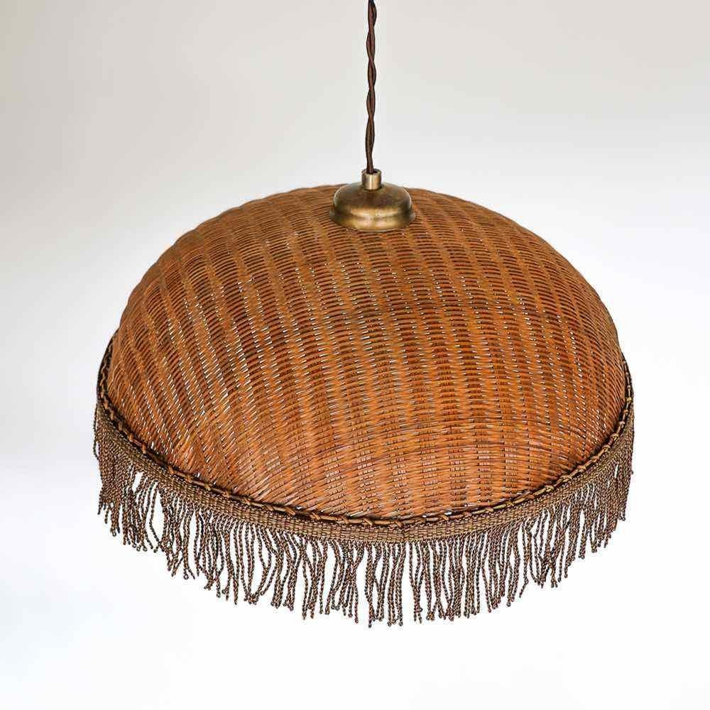 French Wicker Dome Pendant Light For Sale 6