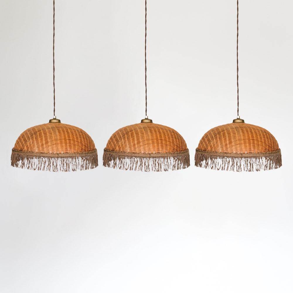 20th Century French Wicker Dome Pendant Light For Sale