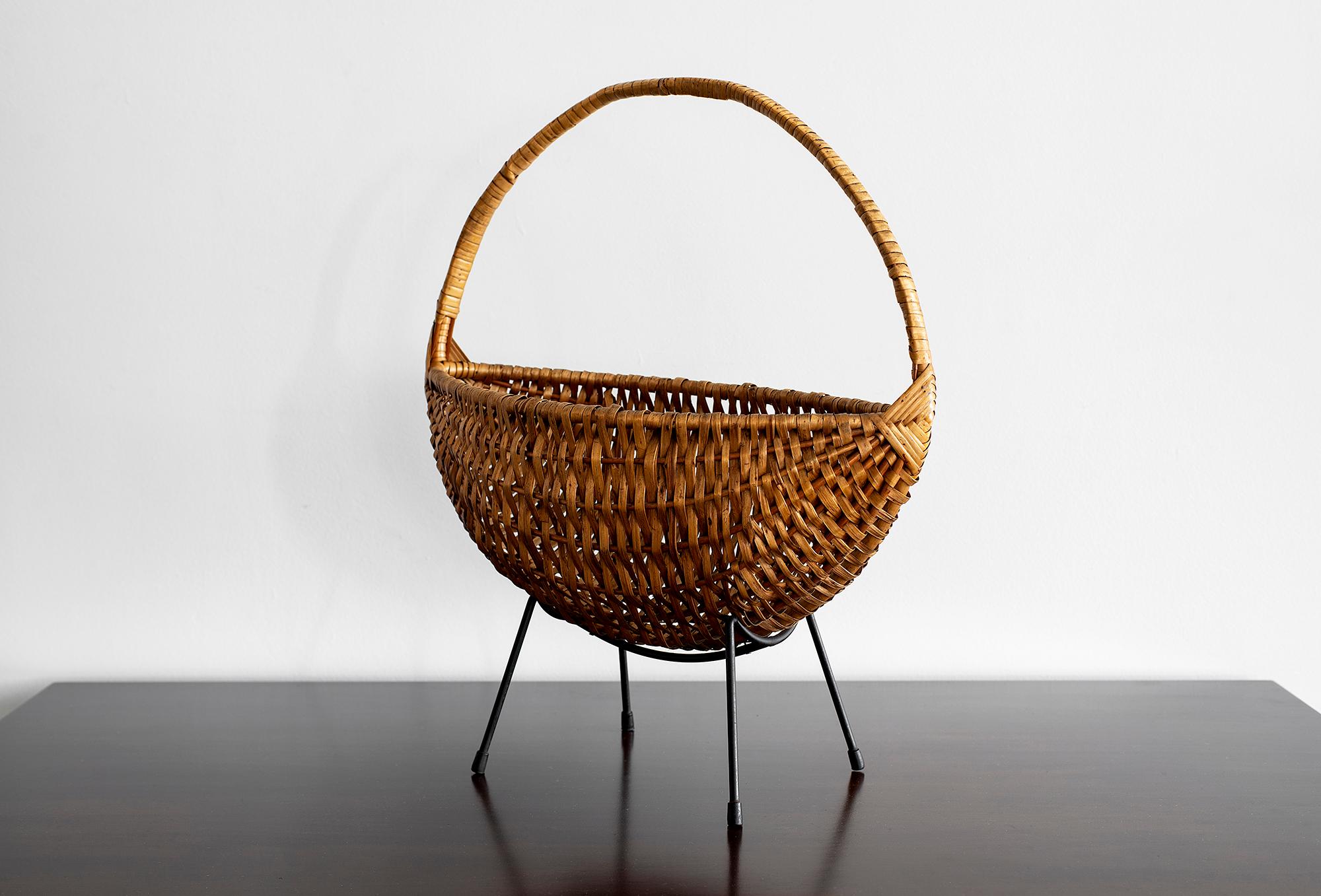 Sculptural French wicker and iron catch all or fruit bowl