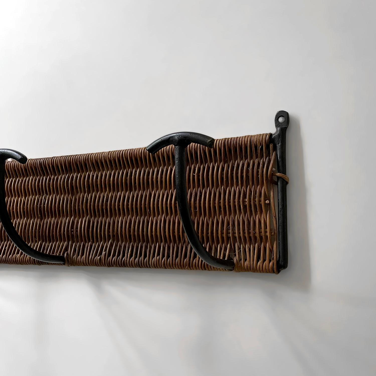 Mid-20th Century French Wicker & Iron 4 Wall Hooks For Sale