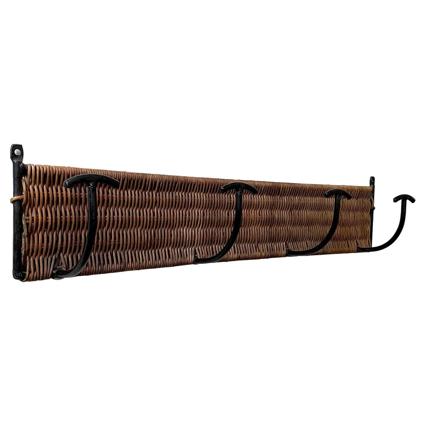 French Wicker & Iron 4 Wall Hooks For Sale