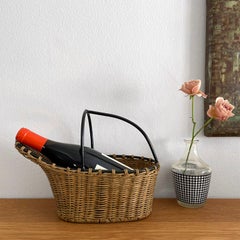 French Wicker & Iron Bottle Holder