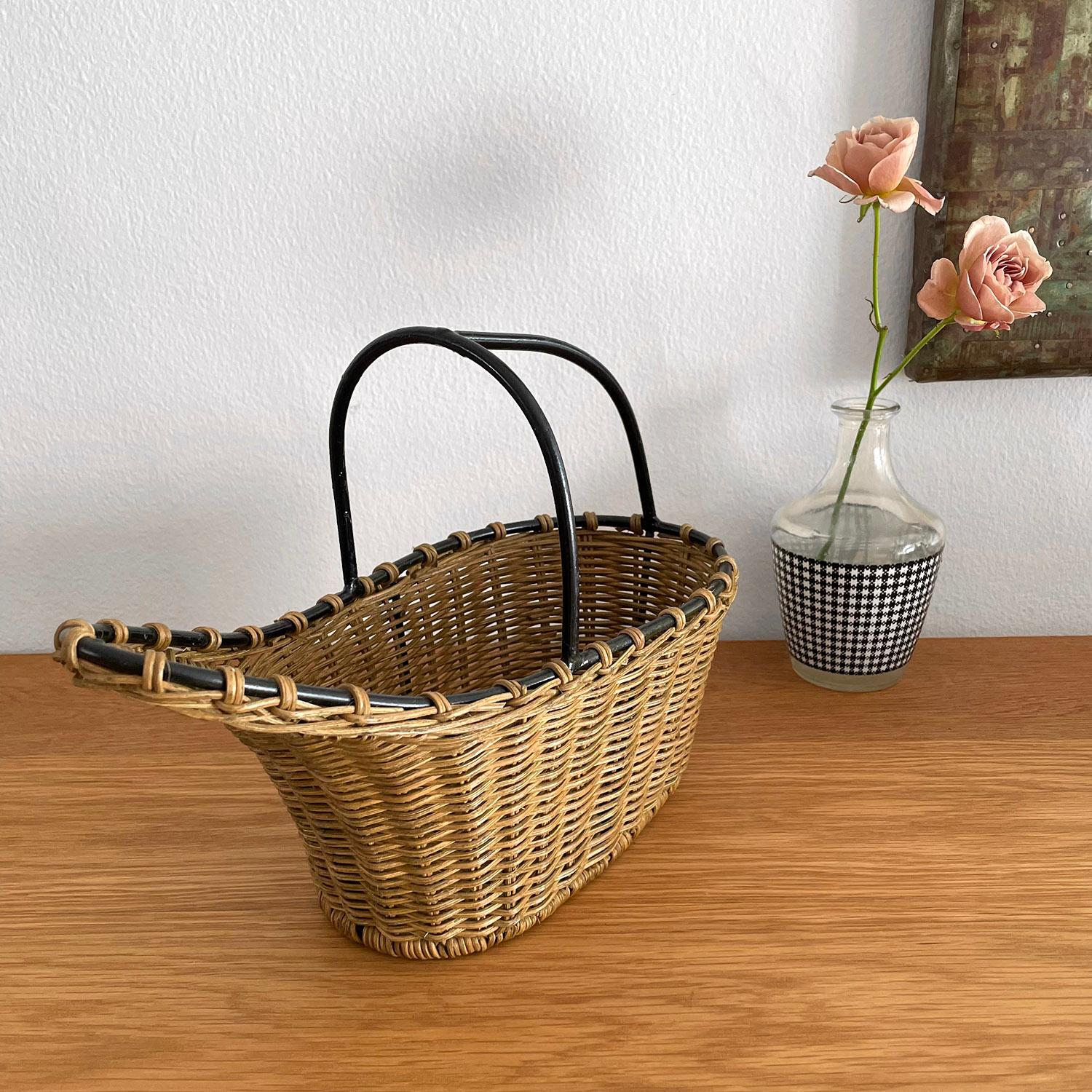 French Wicker & Iron Bottle Holder For Sale 2