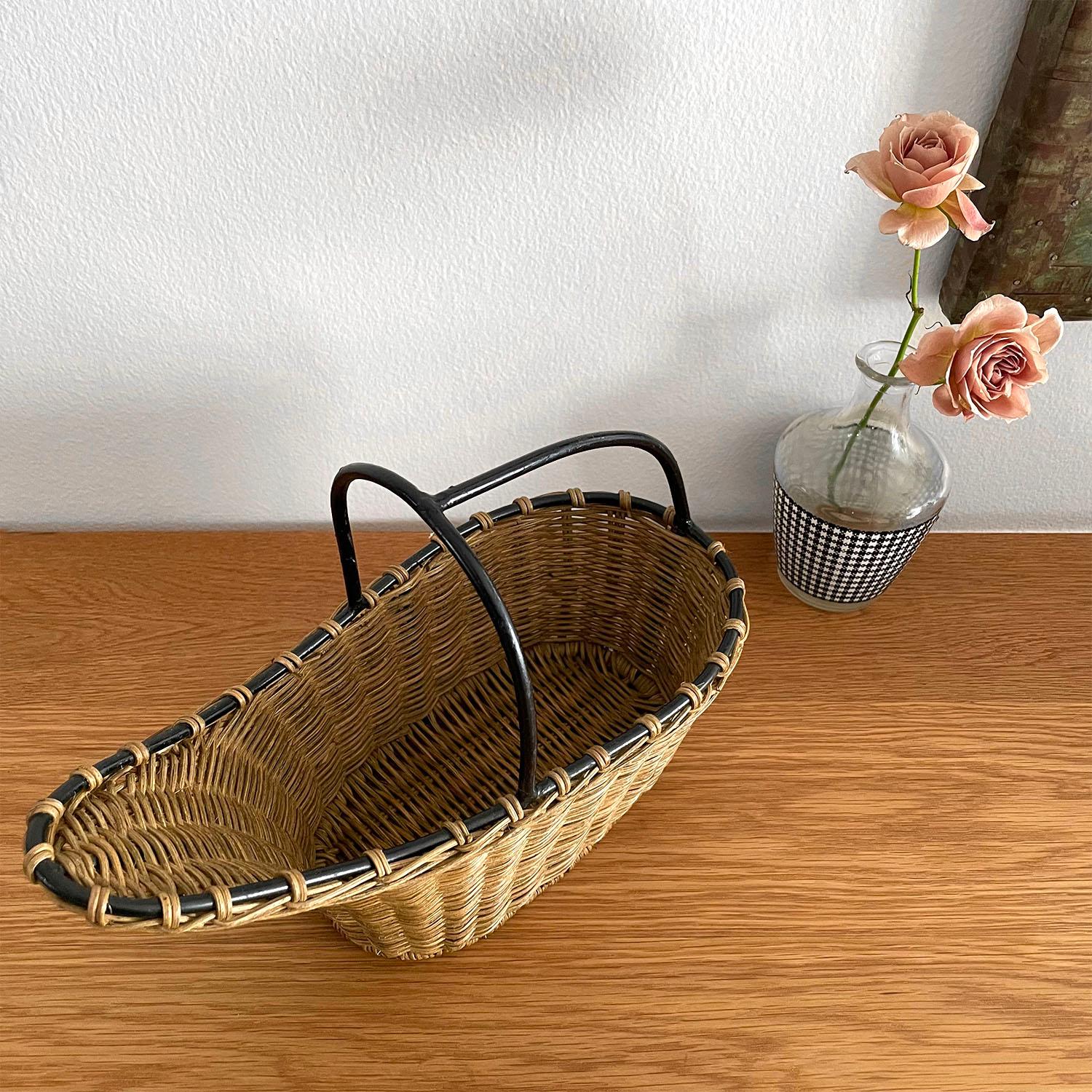 French Wicker & Iron Bottle Holder For Sale 3
