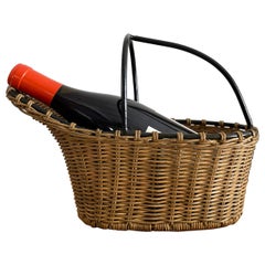 French Wicker & Iron Bottle Holder